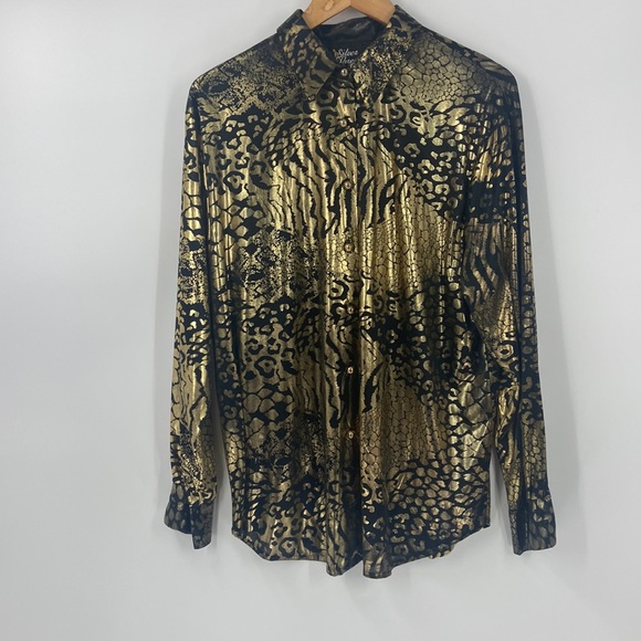 Vintage Silver Threads black and gold gothic   metallic silky button down shirt - Picture 6 of 10